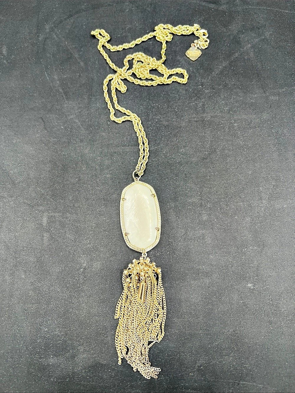Kendra Scott Rayne Long Pendant Necklace Gold & White
